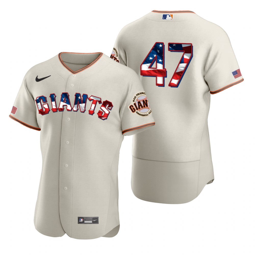 San Francisco Giants #47 Johnny Cueto Men Nike Cream Fluttering USA Flag Limited Edition Authentic MLB Jersey